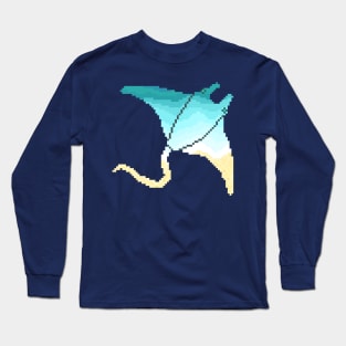 Modern Pixel Sea Manta Ray Long Sleeve T-Shirt